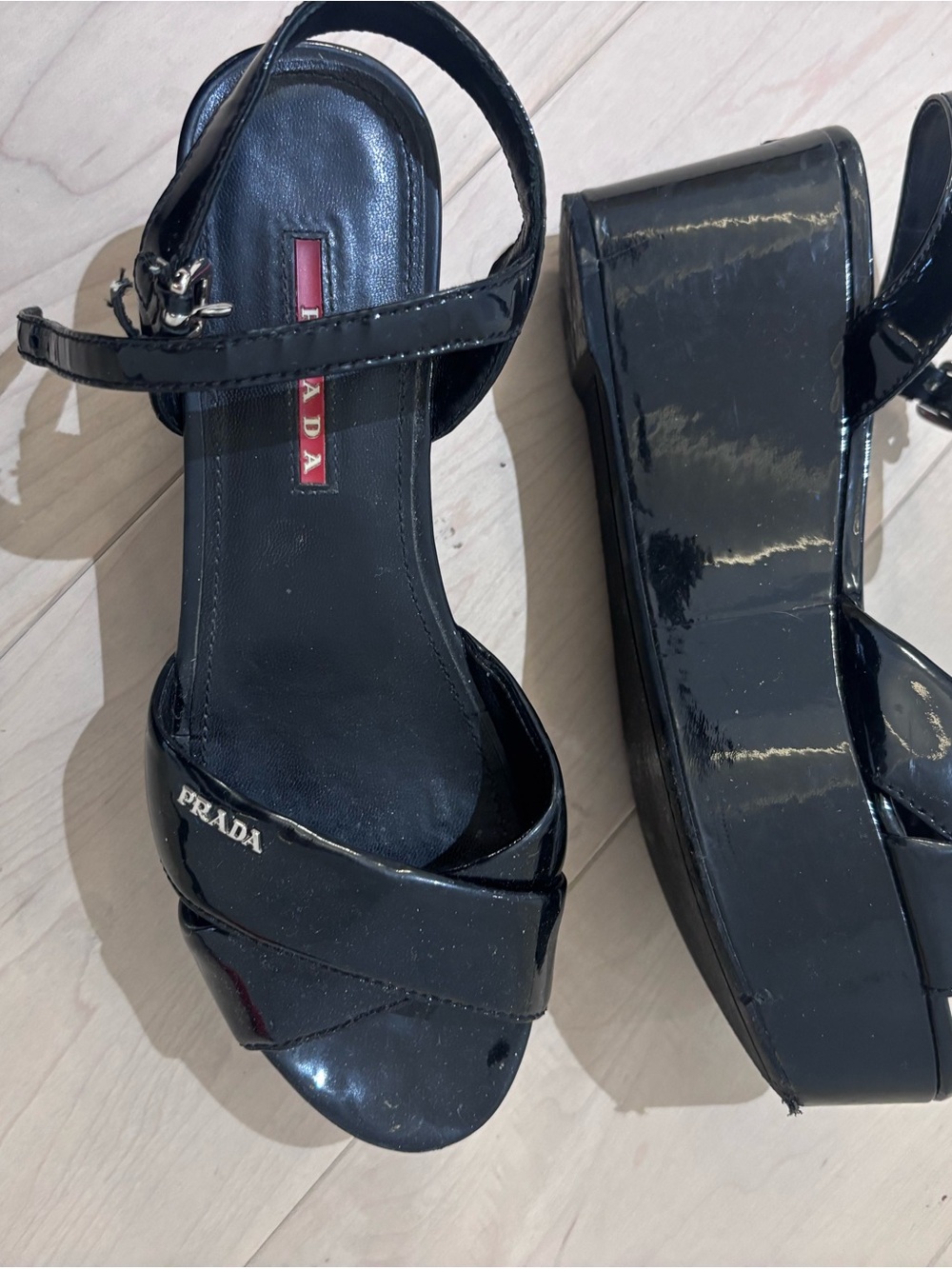 Prada Black Patent Leather Crisscross Slingback Sandals - Picture 5 of 5